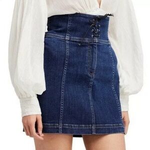 Free People Modern Femme Dark Wash Lace Up Denim Skirt Women’s Size 4